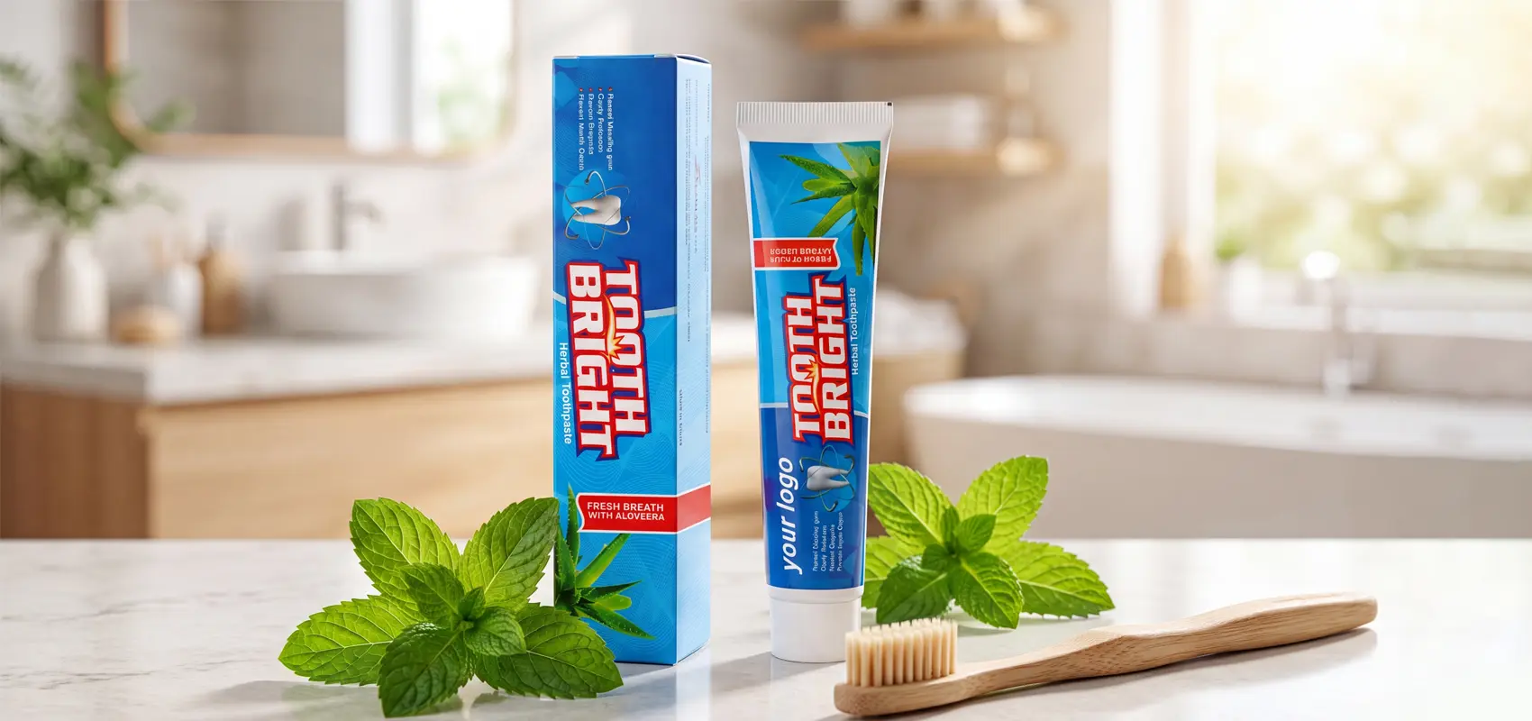 A Jinmao Cosmetics lançou um creme dental à base de ervas com menta, com foco na área de higiene bucal e frescor.